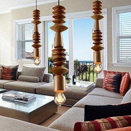 Lampadario Mini Stile Tradizionale Classico Legno Bambù