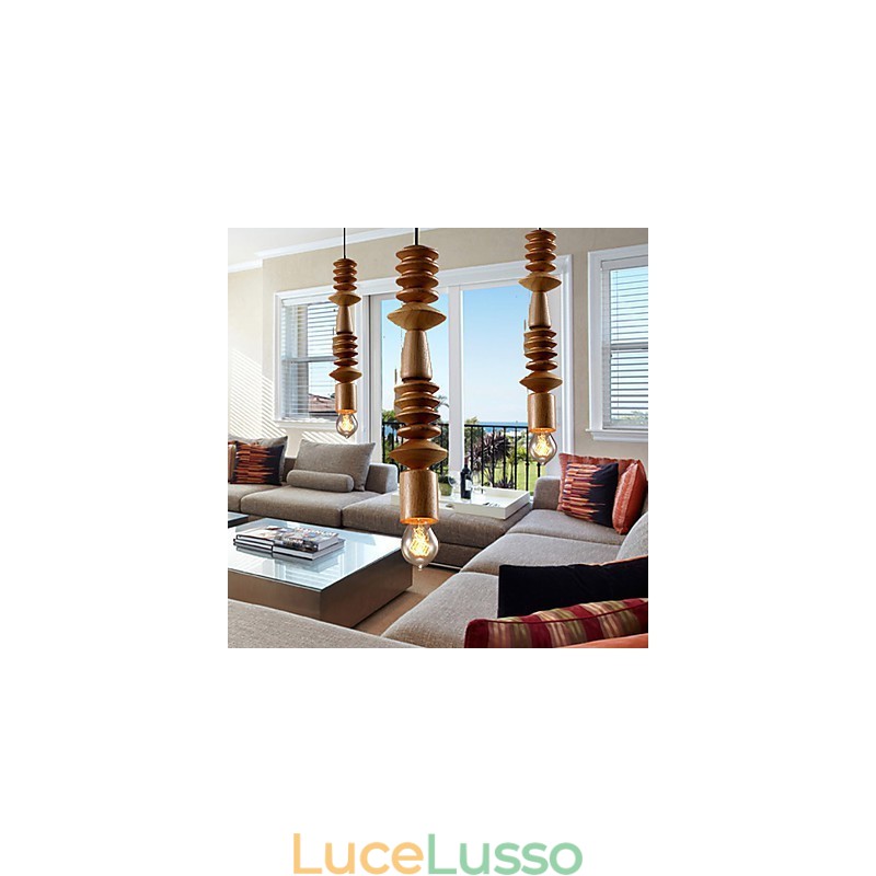 Lampadario Mini Stile Tradizionale Classico Legno Bambù