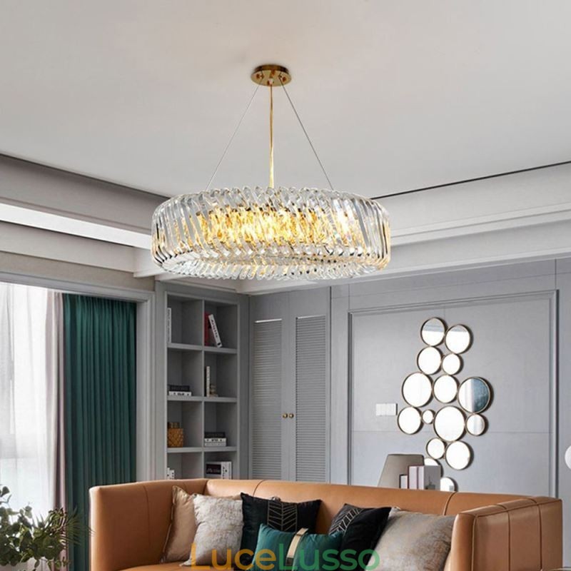 Lampada a sospensione europea rotonda in vetro con decorazione a sospensione
