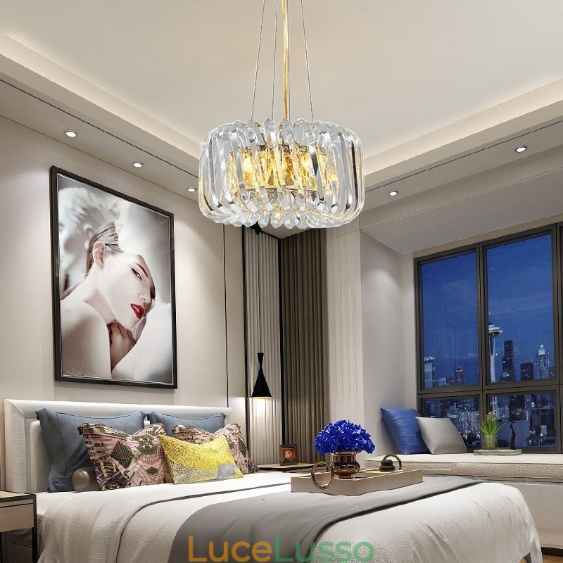 Lampada a sospensione europea rotonda in vetro con decorazione a sospensione