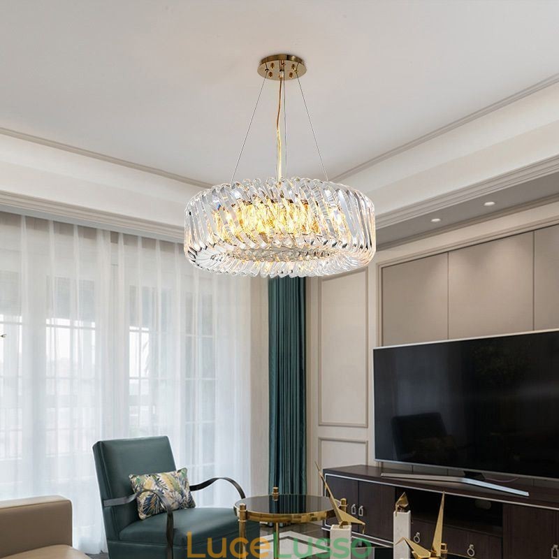 Lampada a sospensione europea rotonda in vetro con decorazione a sospensione
