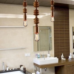 Lampadario Mini Stile Tradizionale Classico Legno Bambù