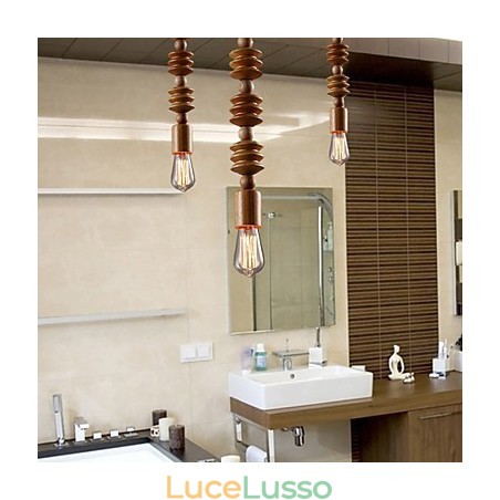 Lampadario Mini Stile Tradizionale Classico Legno Bambù Lampadario Mini Stile Tradizionale Classico Legno Bambù