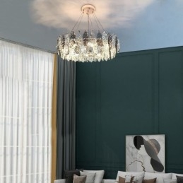 Lampadario a sospensione in ferro europeo creativo con foglia di vetro
