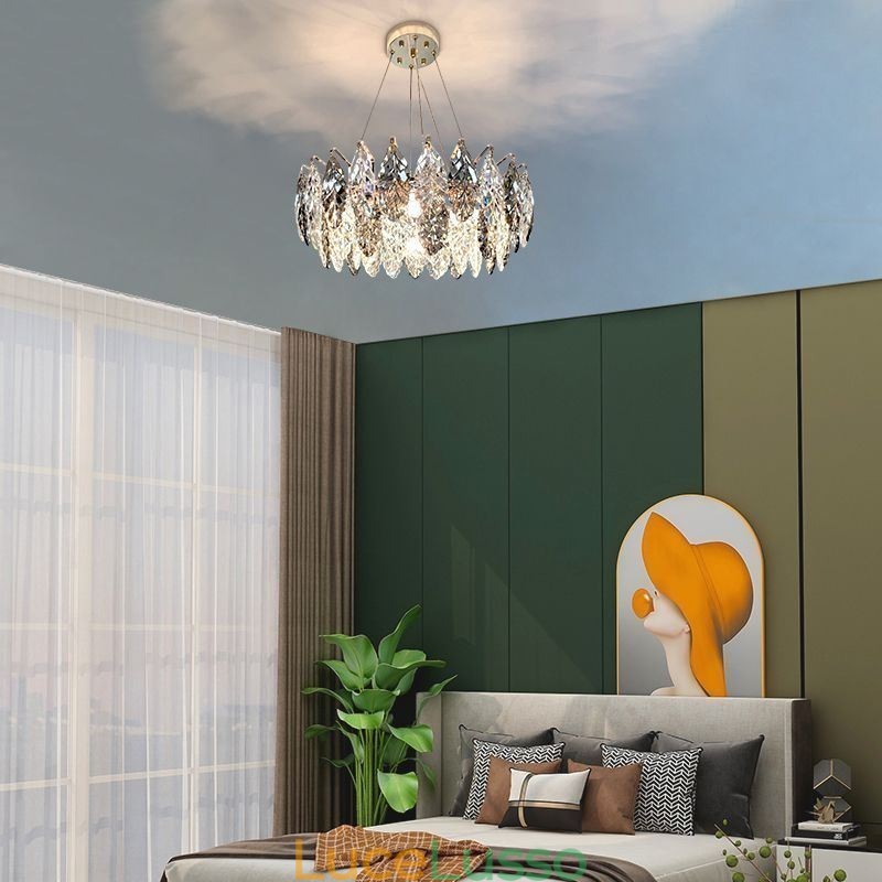 Lampadario a sospensione in ferro europeo creativo con foglia di vetro