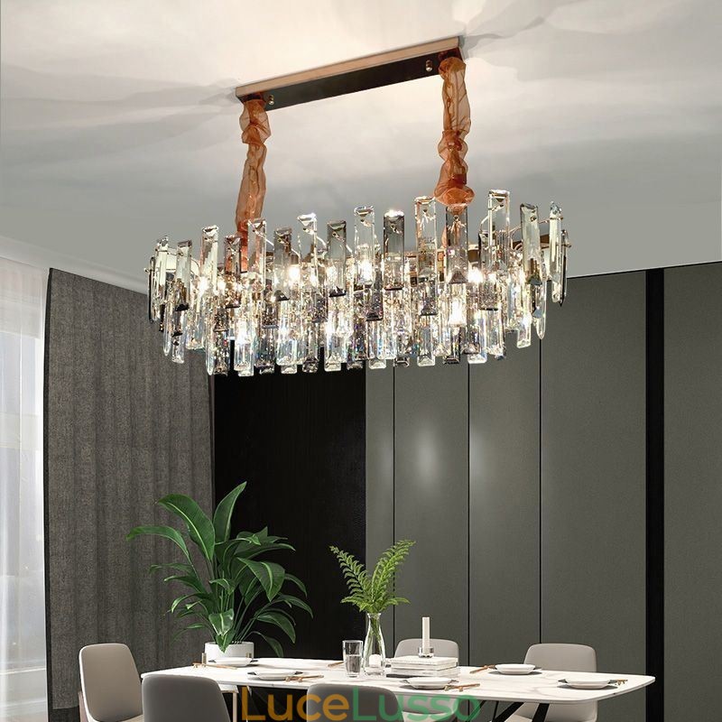 Lampadario in vetro europeo, lampade a sospensione ovali