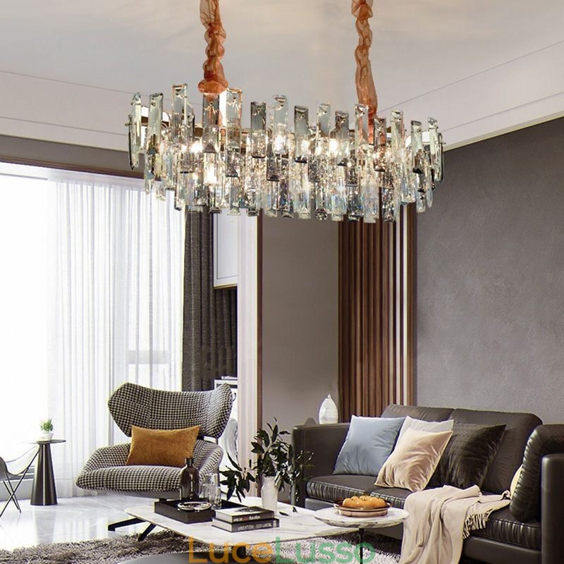 Lampadario in vetro europeo, lampade a sospensione ovali