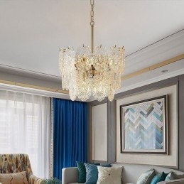 Lampadario moderno in vetro con decorazione in bronzo e oro