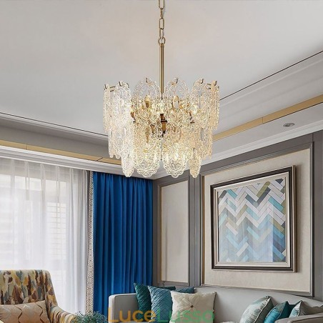 Lampadario moderno in vetro con decorazione in bronzo e oro Lampadario moderno in vetro con decorazione in bronzo e oro
