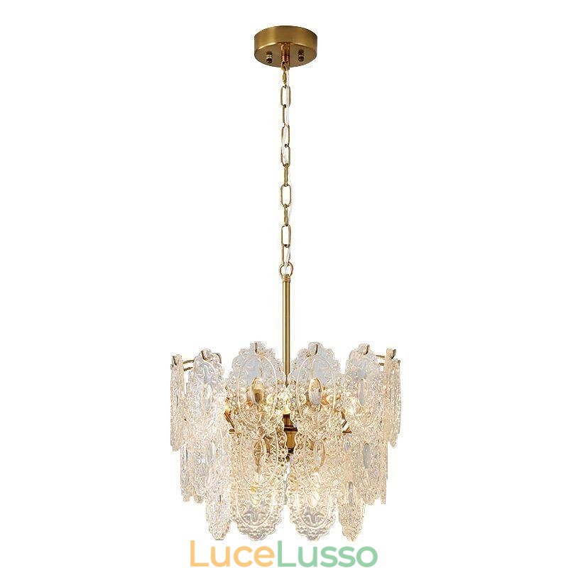 Lampadario moderno in vetro con decorazione in bronzo e oro
