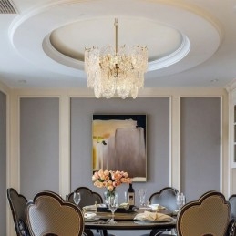 Lampadario moderno in vetro con decorazione in bronzo e oro