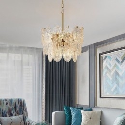Lampadario moderno in vetro con decorazione in bronzo e oro