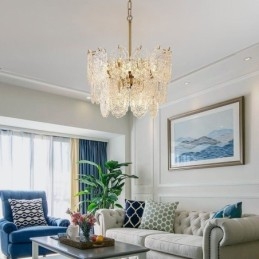 Lampadario moderno in vetro con decorazione in bronzo e oro