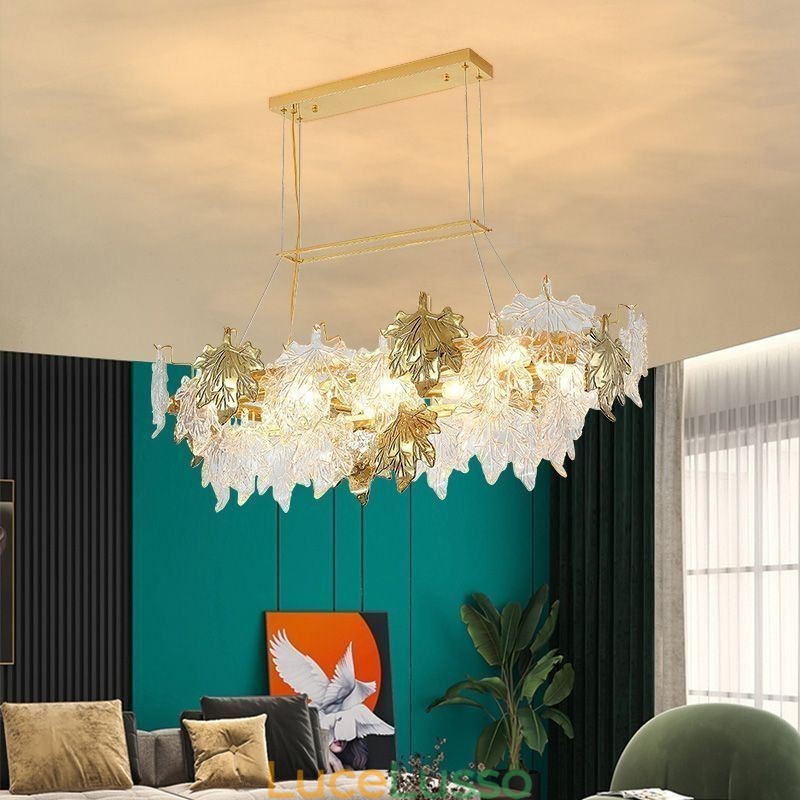 Lampada a sospensione a forma di foglia d'acero, decorazione per la casa, illuminazione in vetro