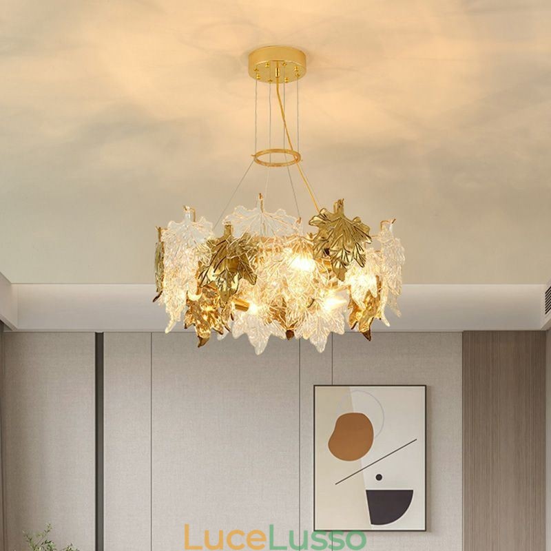 Lampadario a sospensione a foglia d'acero Lampadario in vetro per arredamento europeo