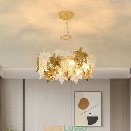 Lampadario a sospensione a foglia d'acero Lampadario in vetro per arredamento europeo Lampadario a sospensione a foglia d'acero Lampadario in vetro per arredamento europeo
