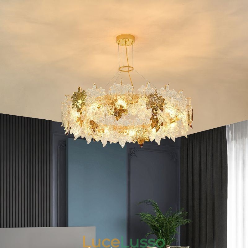 Lampadario a sospensione a foglia d'acero Lampadario in vetro per arredamento europeo