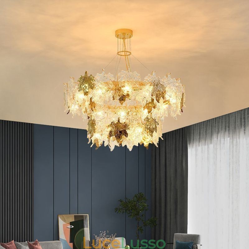 Lampadario a sospensione a foglia d'acero Lampadario in vetro per arredamento europeo