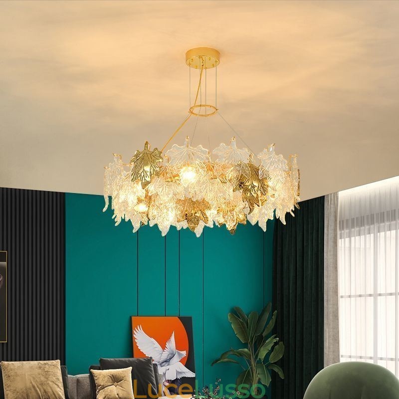 Lampadario a sospensione a foglia d'acero Lampadario in vetro per arredamento europeo