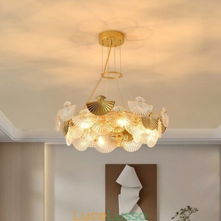 Lampadario a forma di ventaglio in vetro europeo Lampadario a forma di ventaglio in vetro europeo
