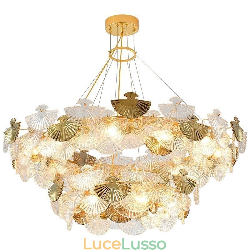 Lampadario a forma di ventaglio in vetro europeo
