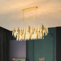 Lampadario in vetro artistico con piuma ovale