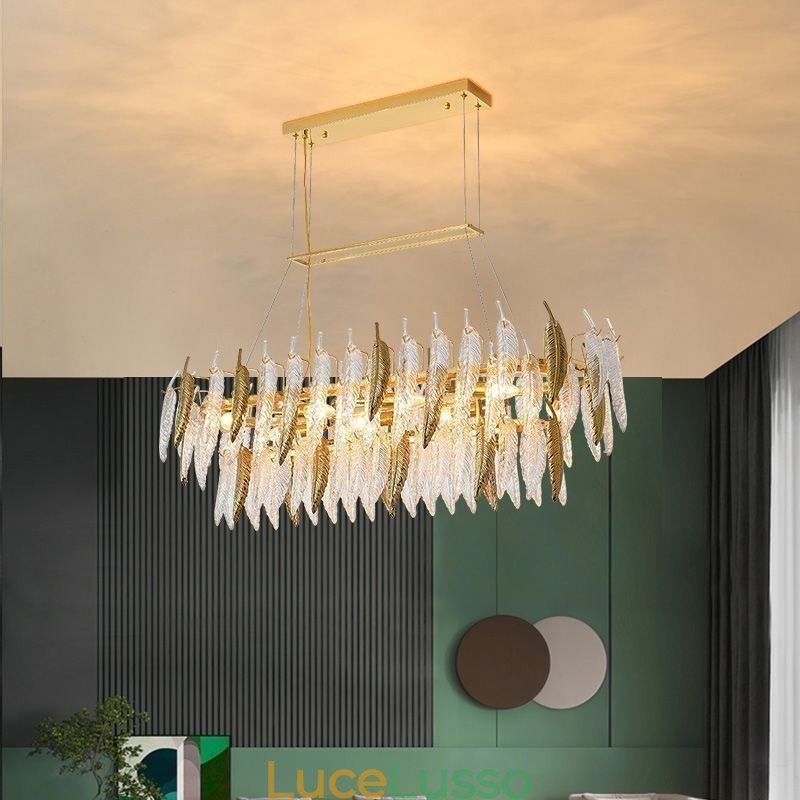 Lampadario in vetro artistico con piuma ovale