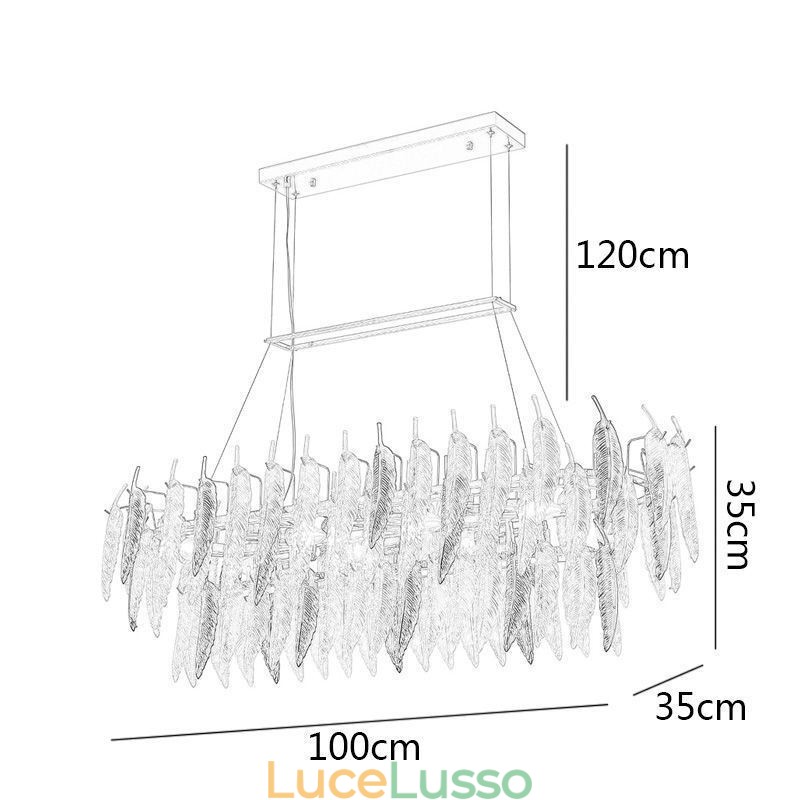 Lampadario in vetro artistico con piuma ovale