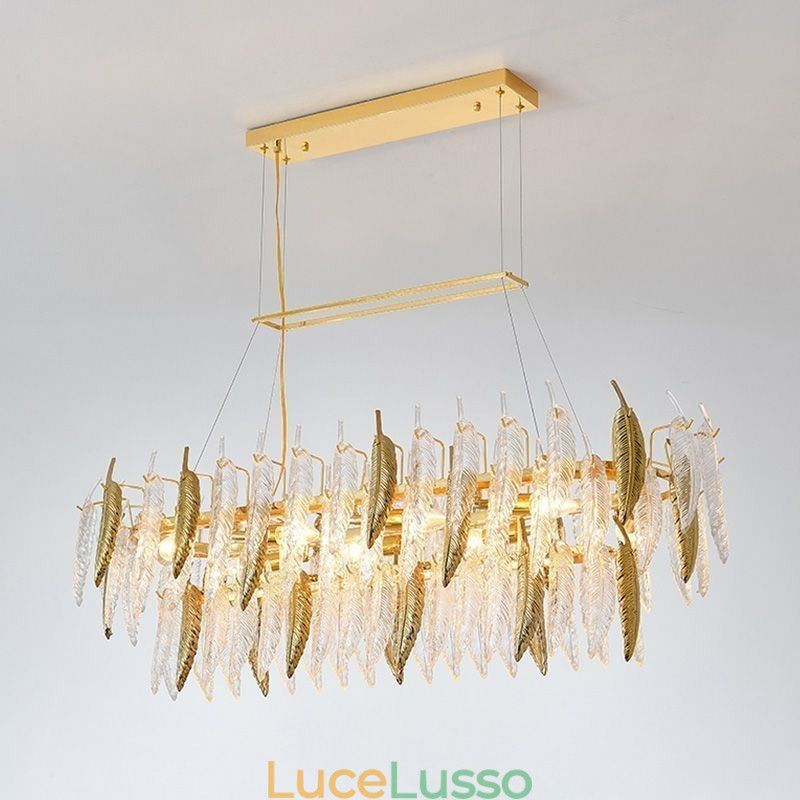 Lampadario in vetro artistico con piuma ovale