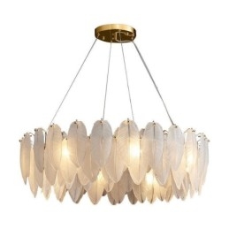 Lampadario in vetro artistico con piuma, luce pendente rotonda
