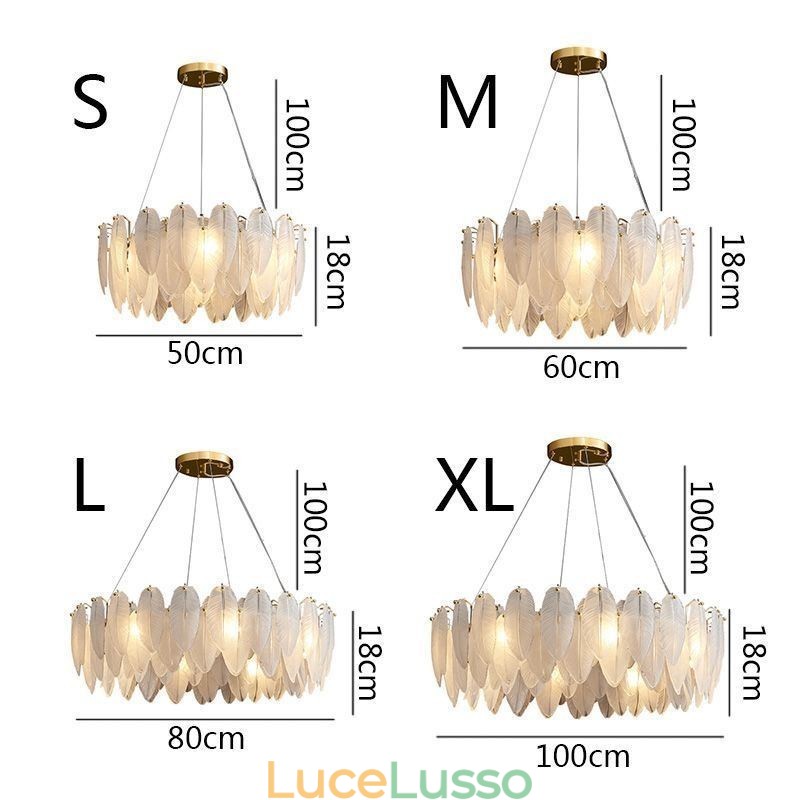 Lampadario in vetro artistico con piuma, luce pendente rotonda