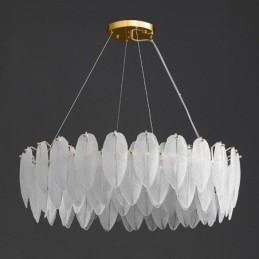 Lampadario in vetro artistico con piuma, luce pendente rotonda
