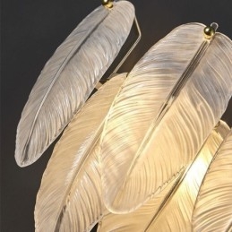 Lampadario in vetro artistico con piuma, luce pendente rotonda