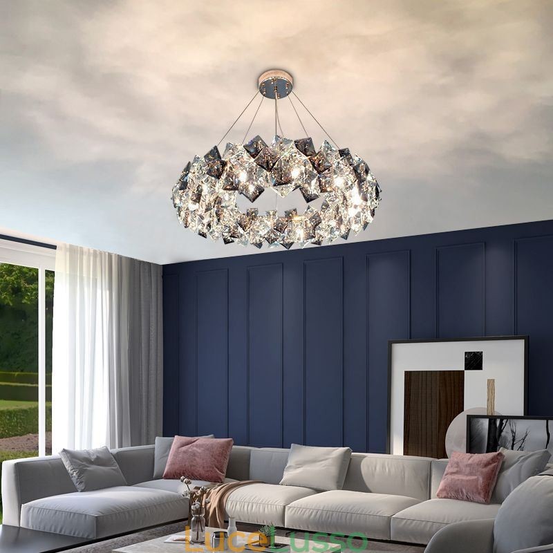Lampadario in vetro di lusso leggero Lampada a sospensione moderna e minimalista Soggiorno