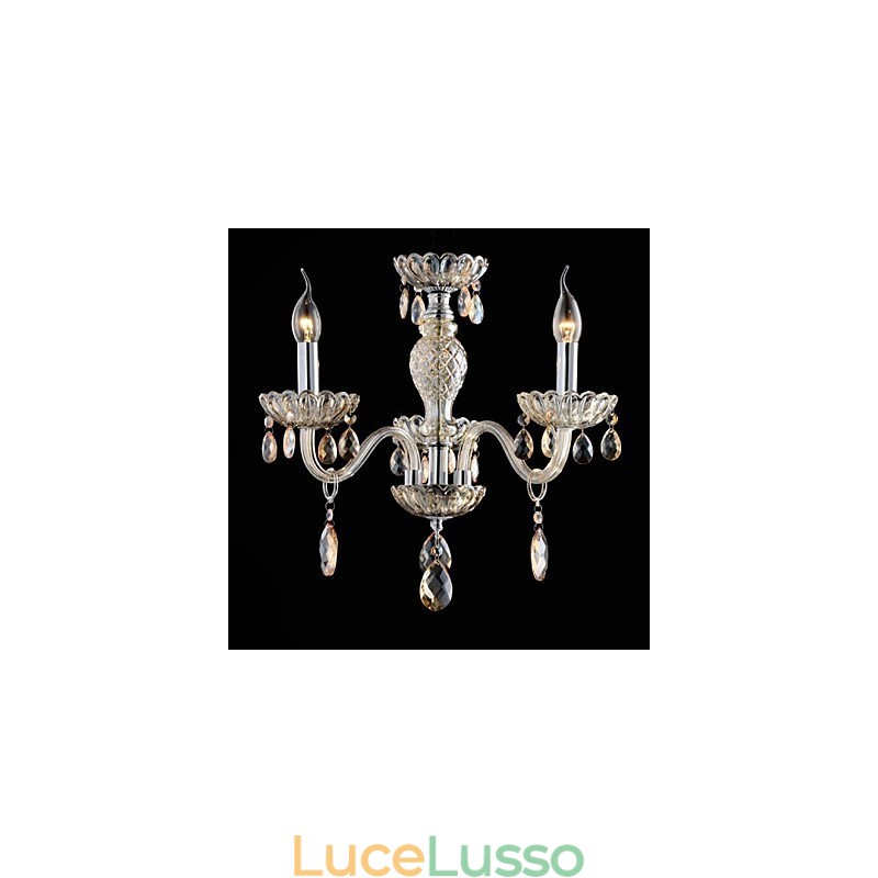 Lampadario in vetro a 3 luci in stile palazzo con lampadina a candela