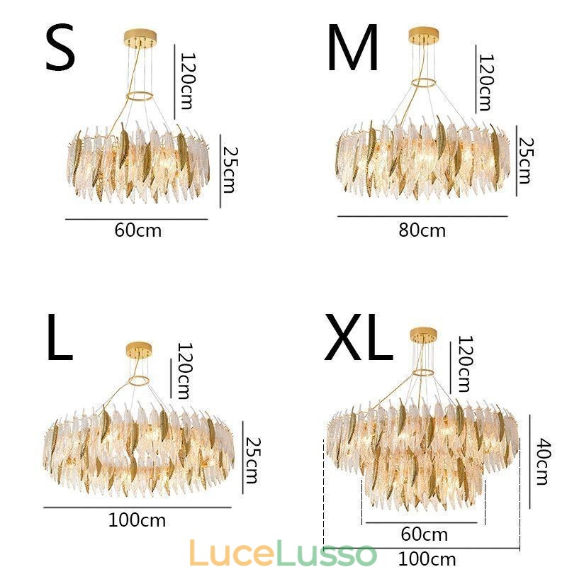 Lampadario in vetro artistico con piume, luce da soffitto rotonda