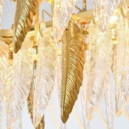 Lampadario in vetro artistico con piume, luce da soffitto rotonda