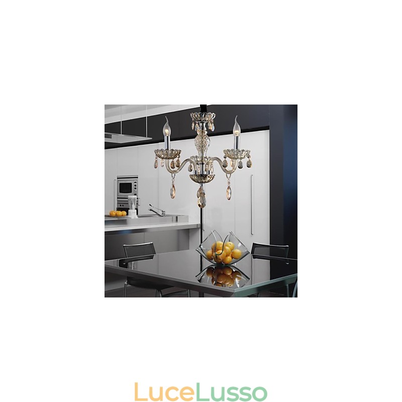 Lampadario in vetro a 3 luci in stile palazzo con lampadina a candela