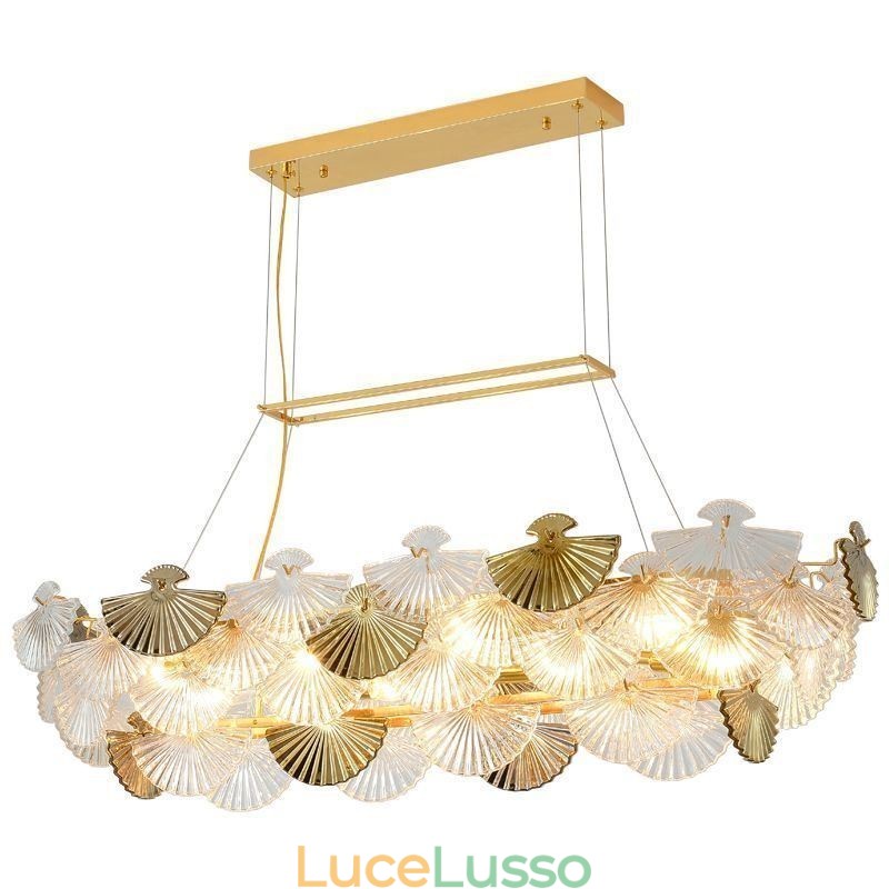 Lampadario a forma di ventaglio in vetro europeo