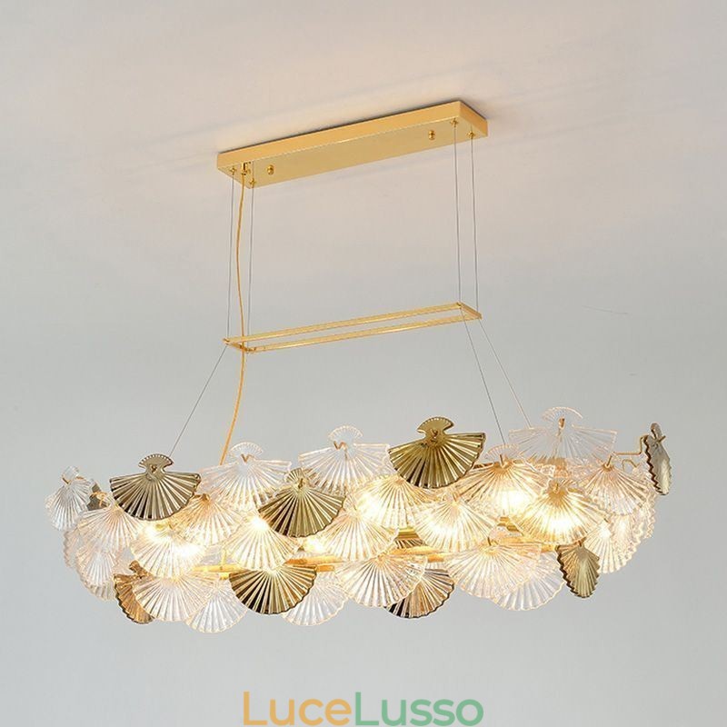 Lampadario a forma di ventaglio in vetro europeo