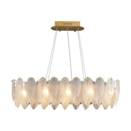 Lampadario in vetro artistico con ciondolo rotondo a forma di piuma