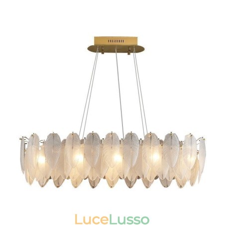 Lampadario in vetro artistico con ciondolo rotondo a forma di piuma Lampadario in vetro artistico con ciondolo rotondo a forma di piuma