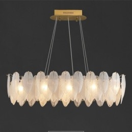 Lampadario in vetro artistico con ciondolo rotondo a forma di piuma