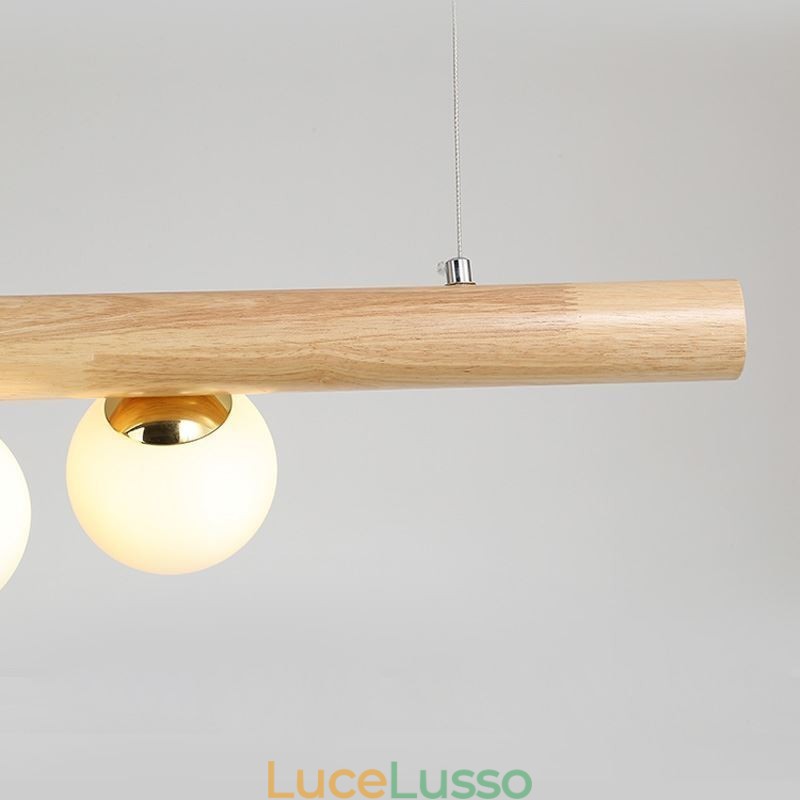 Lampada a sospensione Magic Bean con strisce di legno