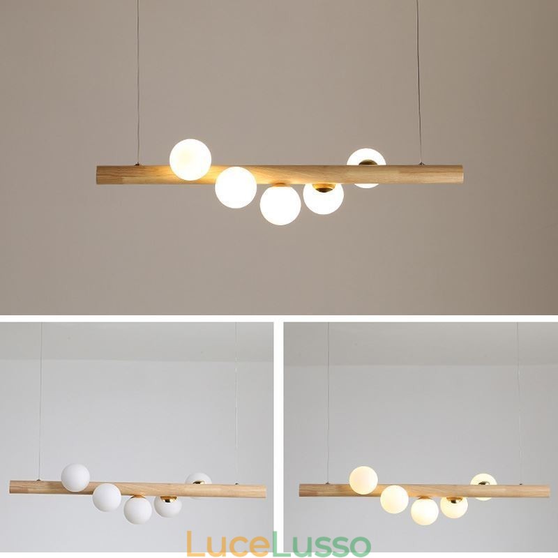 Lampada a sospensione Magic Bean con strisce di legno
