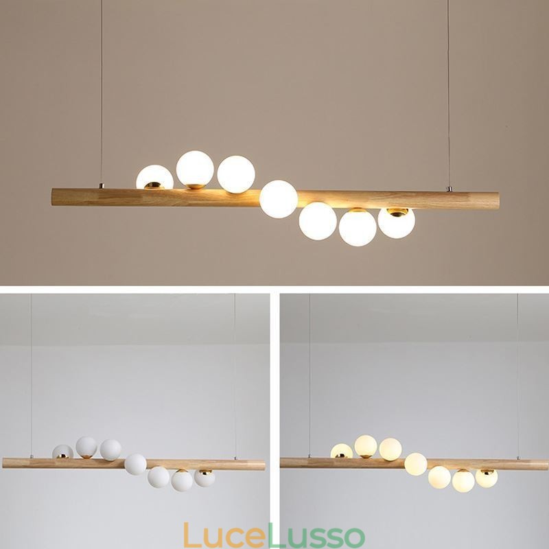 Lampada a sospensione Magic Bean con strisce di legno