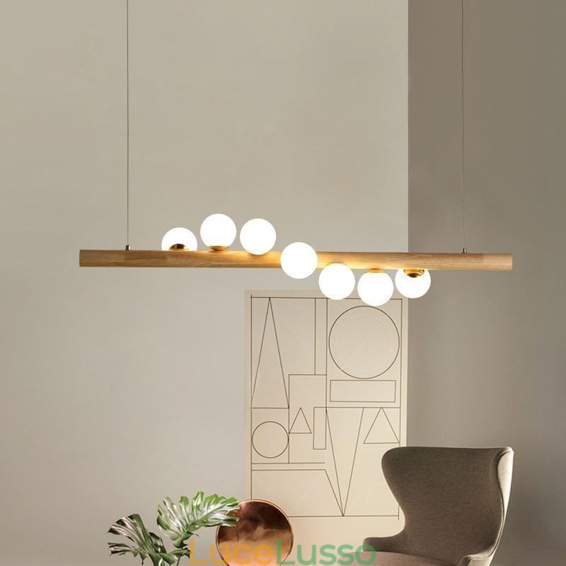 Lampada a sospensione Magic Bean con strisce di legno