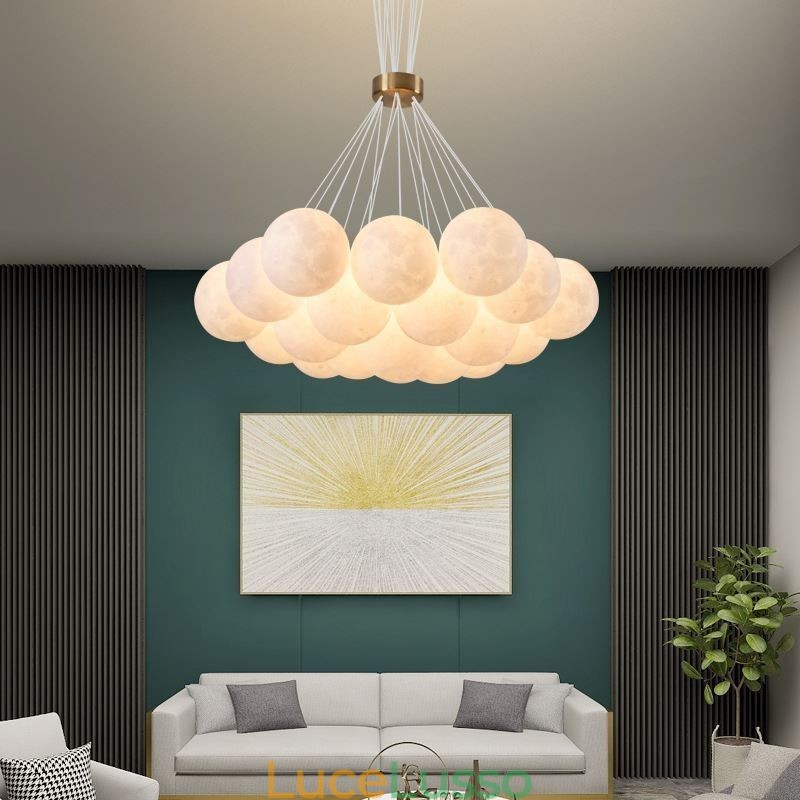 Lampadario a bolle di luna Lampada a sospensione moderna con stampa 3D a forma di palline