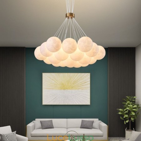 Lampadario a bolle di luna Lampada a sospensione moderna con stampa 3D a forma di palline Lampadario a bolle di luna Lampada a sospensione moderna con stampa 3D a forma di palline