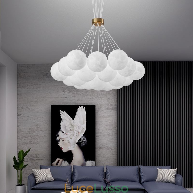 Lampadario a bolle di luna Lampada a sospensione moderna con stampa 3D a forma di palline